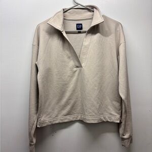 GAP Men's Cream V-Neck Quarter-Zip Pullover